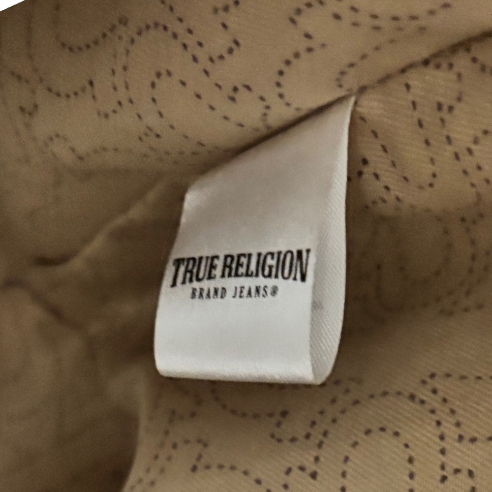 True Religion Denim Tote Bag Frayed Trim Blue Dark Wash Y2K Buddha World Tour - Picture 9 of 15